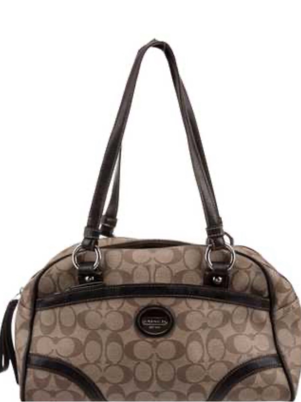 Coach Brown and Tan Signature Shoulder Bag with Black Trim